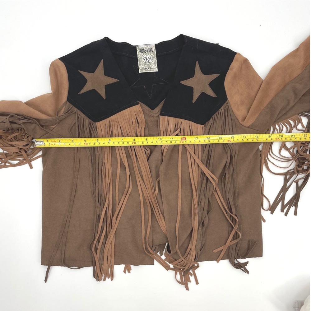 Vocal Fringe Jacket Womens Medium Brown Faux Suede Western Star Boho Festival - Picture 11 of 16